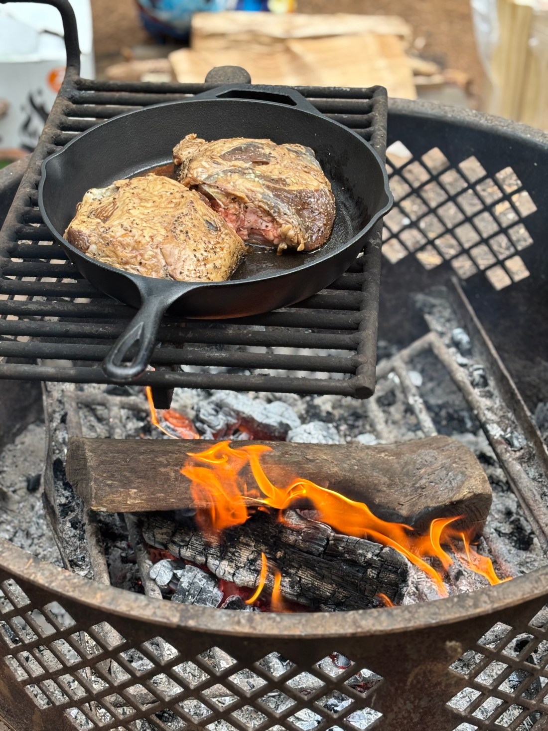 Tri-tip over campfire